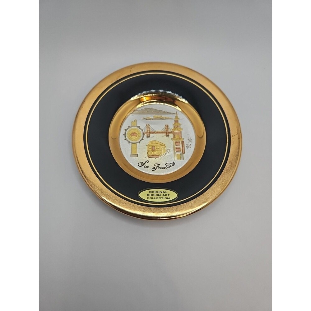 Vintage San Francisco 4.25" Plate Chokin Art Collection 24kt Gold Rim Dynasty